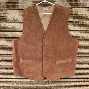 THE J PETERMAN‎ CO Brown Tan Western Leather USA Mens XL Full Button Vest VTG
